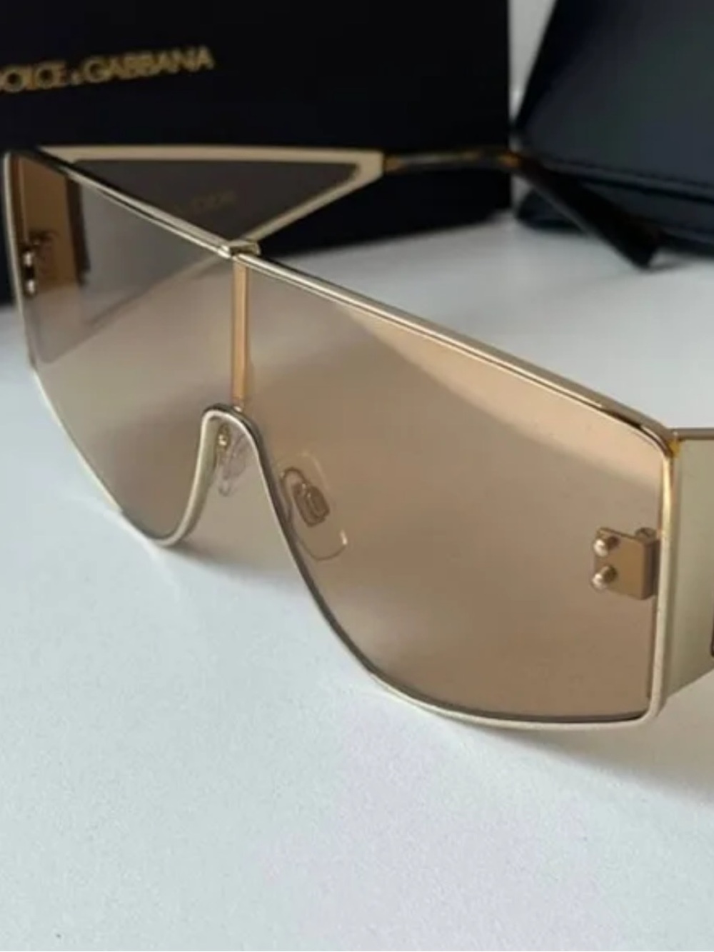 Dolce & Gabbana Gold and Brown Shield Sunglasses - Picture 2 of 5